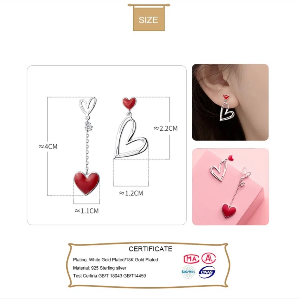 925 Asymmetric Heart Stud Earrings - Picture 5 of 5